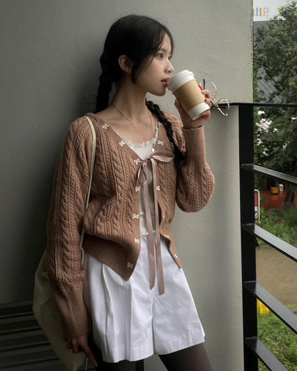 針織綁帶蝴蝶結外套(薄款）