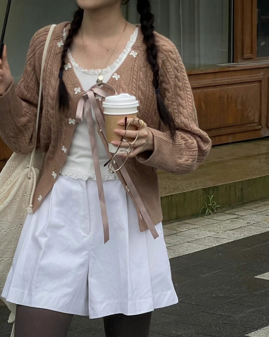 針織綁帶蝴蝶結外套(薄款）