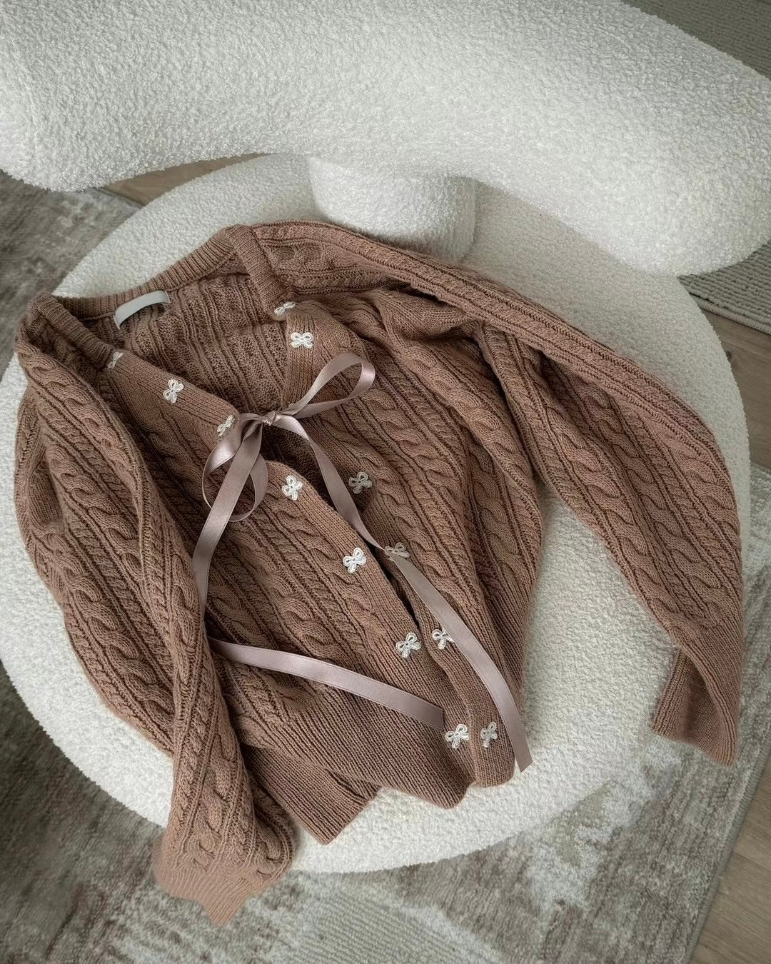 針織綁帶蝴蝶結外套(薄款）