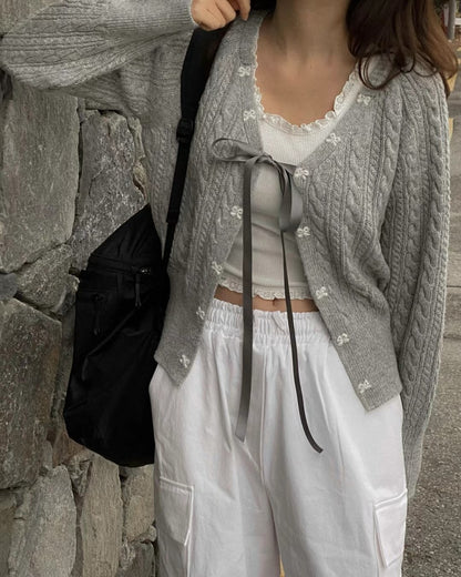 針織綁帶蝴蝶結外套(薄款）