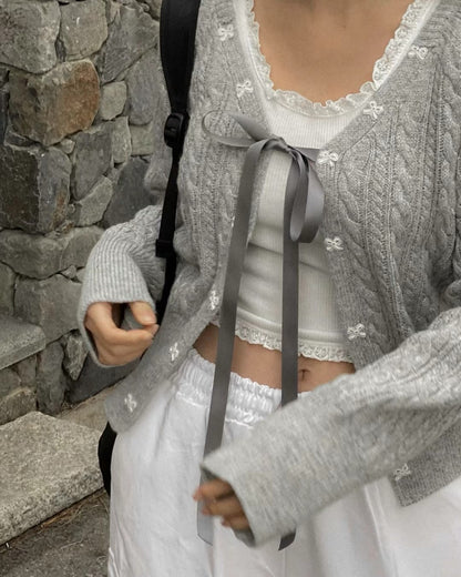 針織綁帶蝴蝶結外套(薄款）