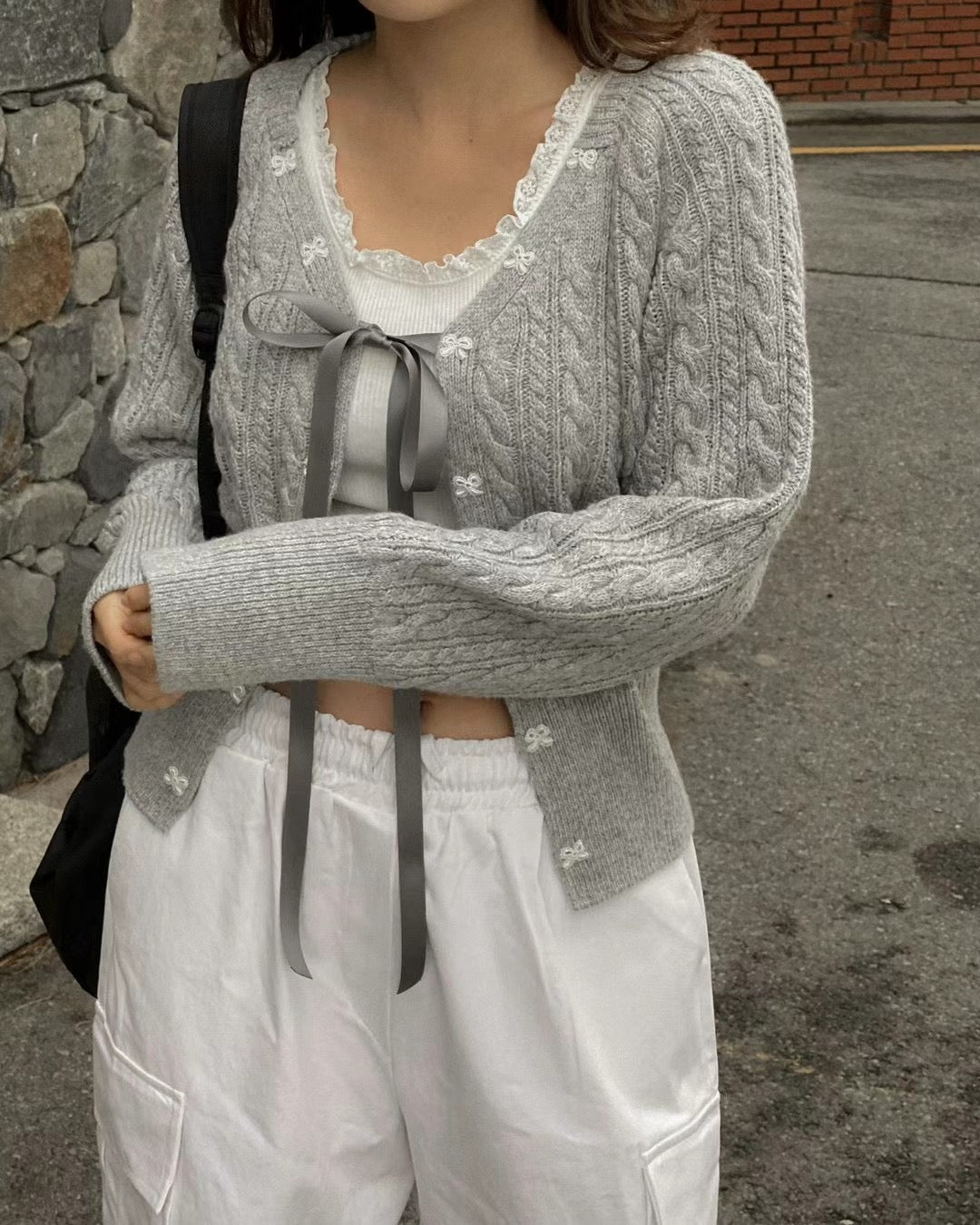 針織綁帶蝴蝶結外套(薄款）