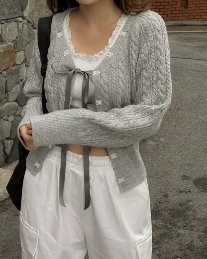 針織綁帶蝴蝶結外套(薄款）