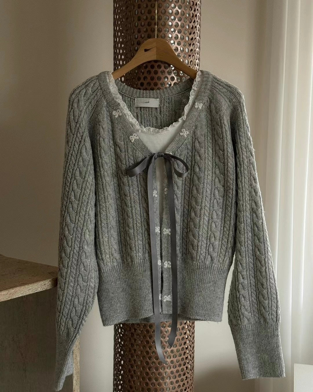 針織綁帶蝴蝶結外套(薄款）