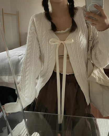 針織綁帶蝴蝶結外套(薄款）