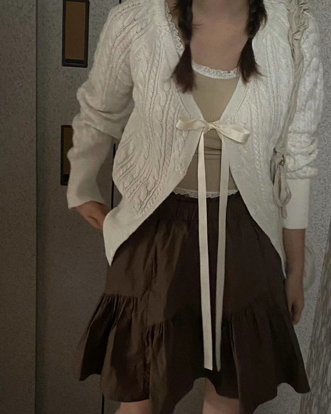 針織綁帶蝴蝶結外套(薄款）