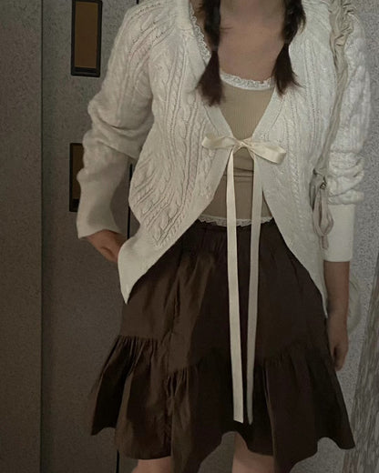 針織綁帶蝴蝶結外套(薄款）