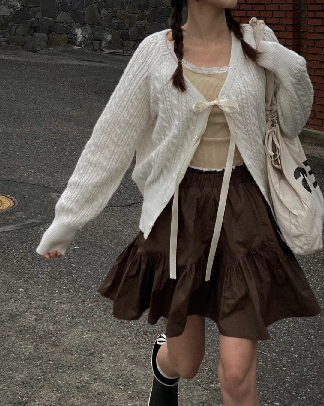 針織綁帶蝴蝶結外套(薄款）