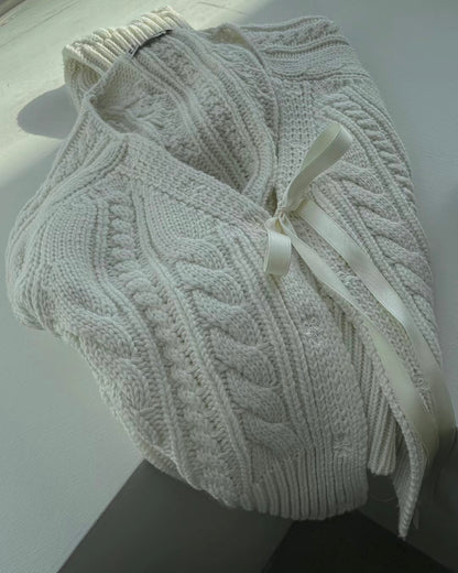 針織綁帶蝴蝶結外套(厚款）