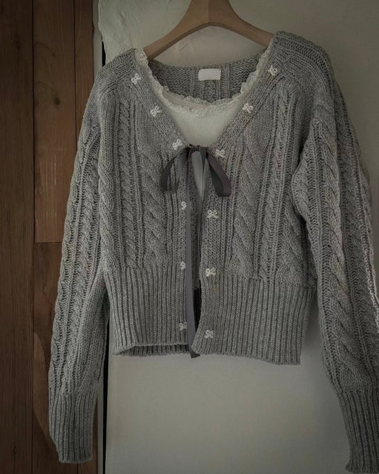 針織綁帶蝴蝶結外套(厚款）