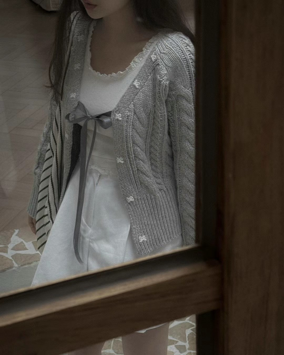 針織綁帶蝴蝶結外套(厚款）