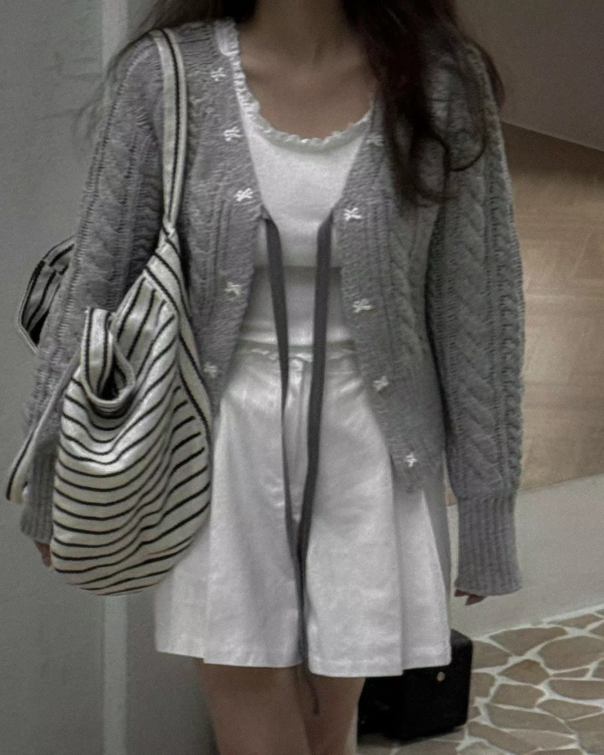 針織綁帶蝴蝶結外套(厚款）