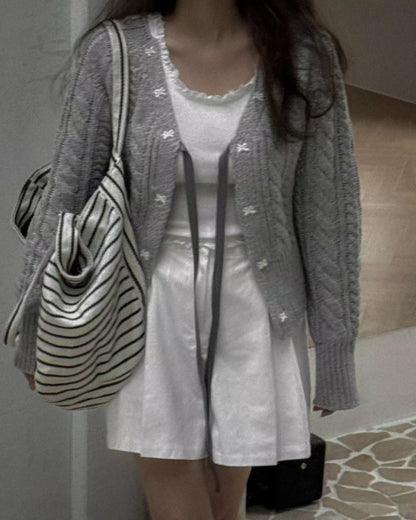 針織綁帶蝴蝶結外套(厚款）