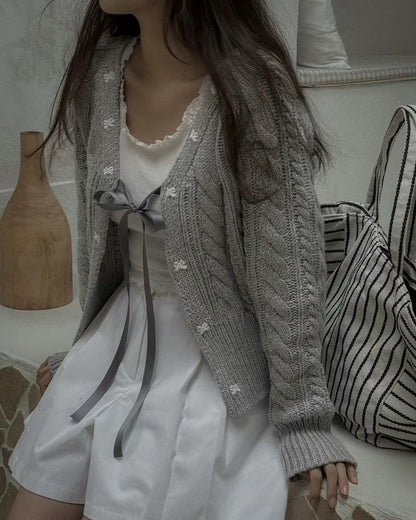 針織綁帶蝴蝶結外套(厚款）