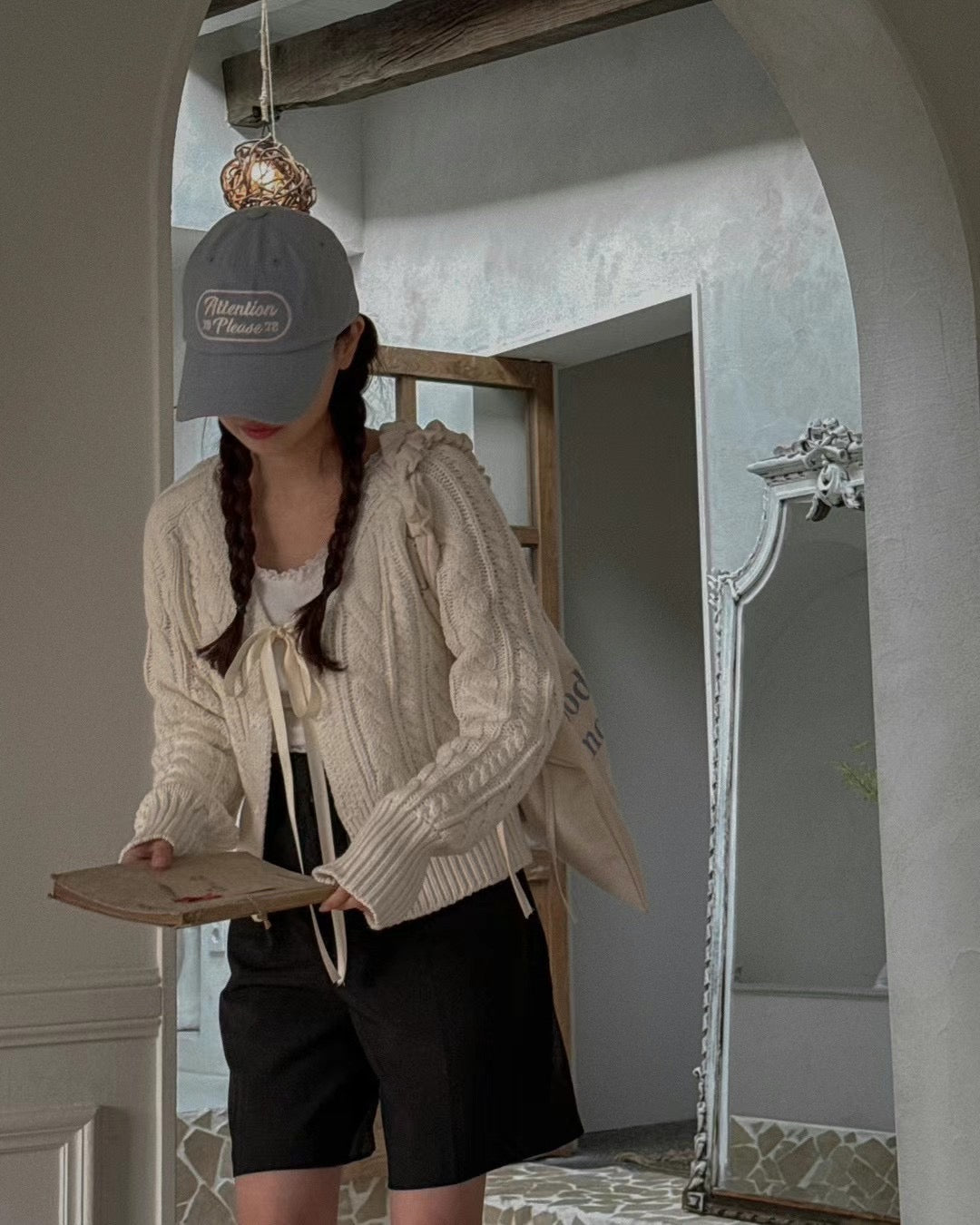 針織綁帶蝴蝶結外套(厚款）