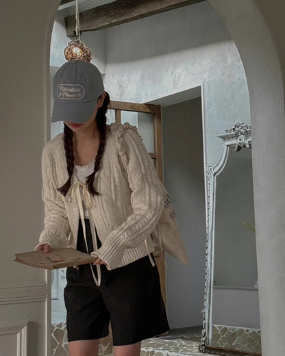 針織綁帶蝴蝶結外套(厚款）