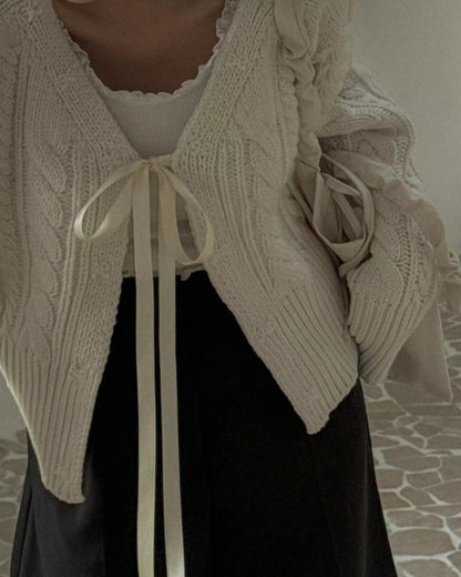 針織綁帶蝴蝶結外套(厚款）