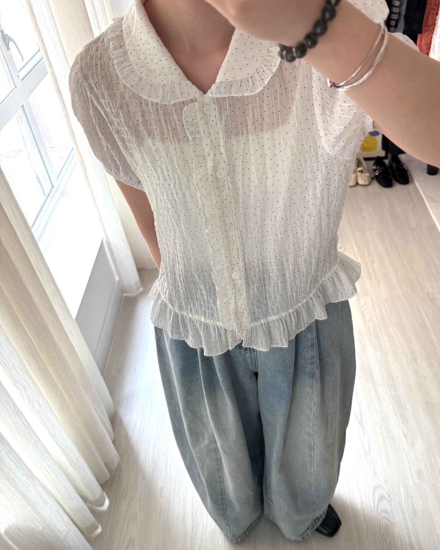 皺皺花邊波點shirt