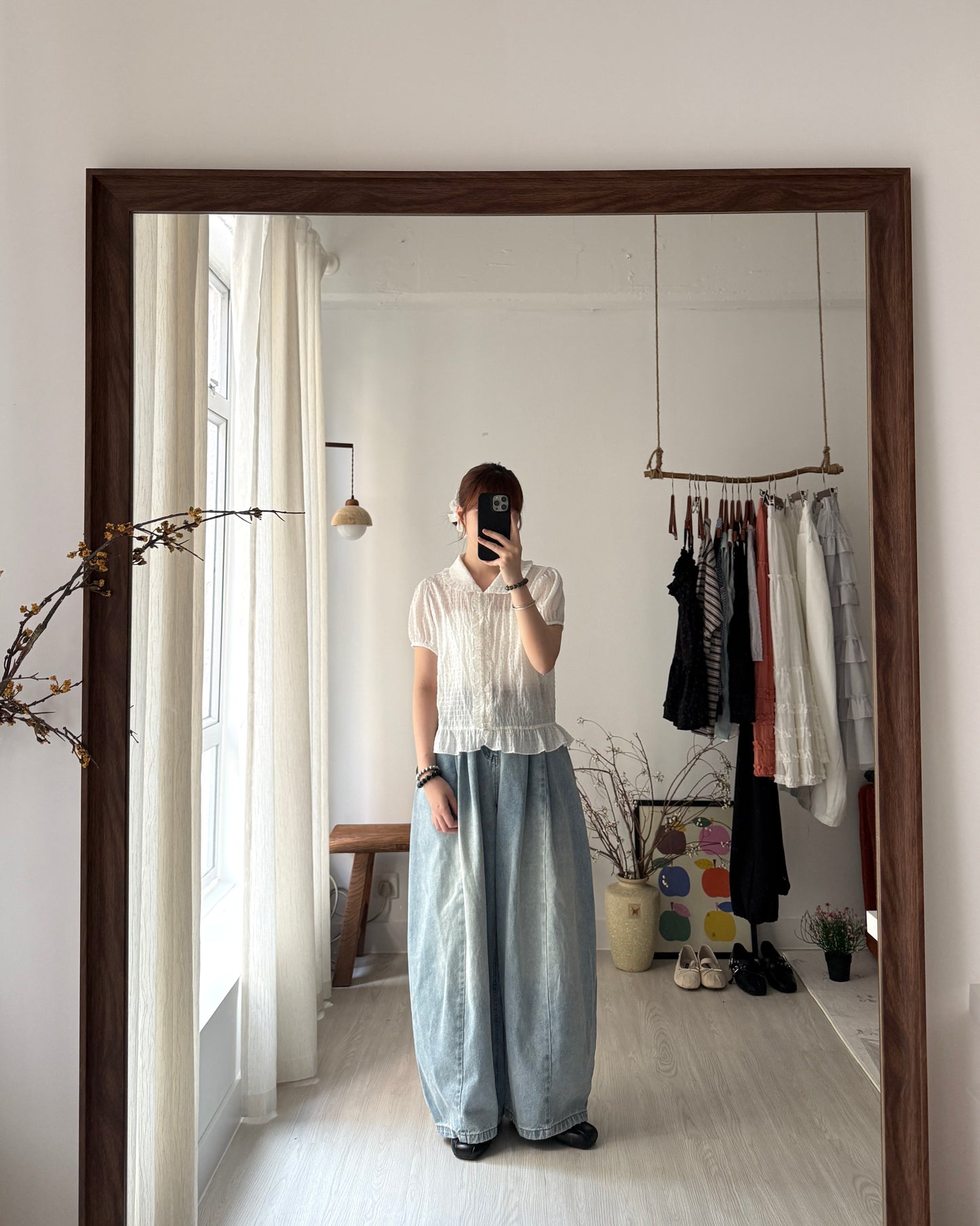 皺皺花邊波點shirt