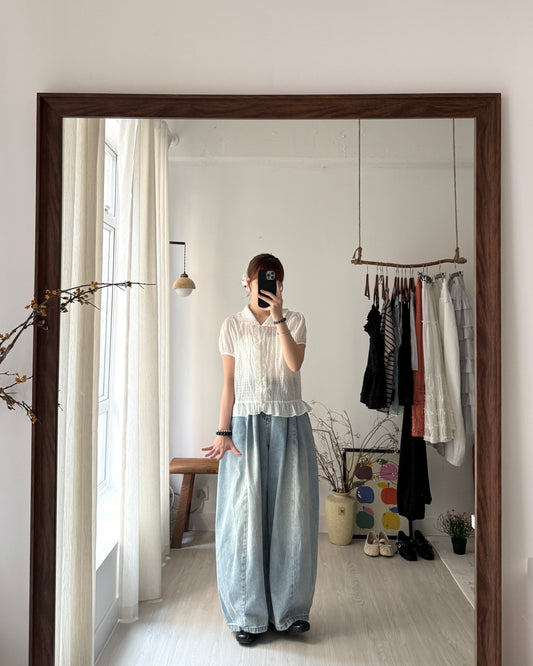 皺皺花邊波點shirt