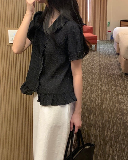 皺皺花邊波點shirt