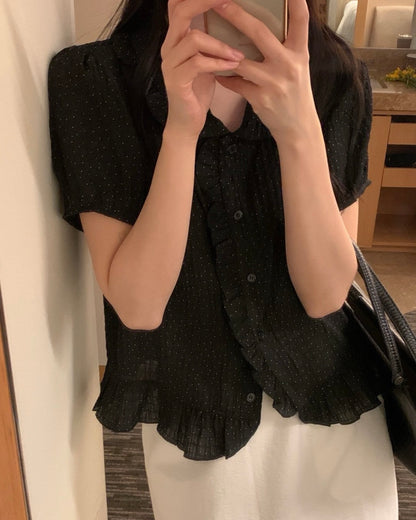 皺皺花邊波點shirt