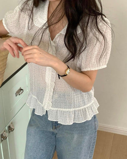 皺皺花邊波點shirt