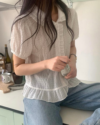 皺皺花邊波點shirt