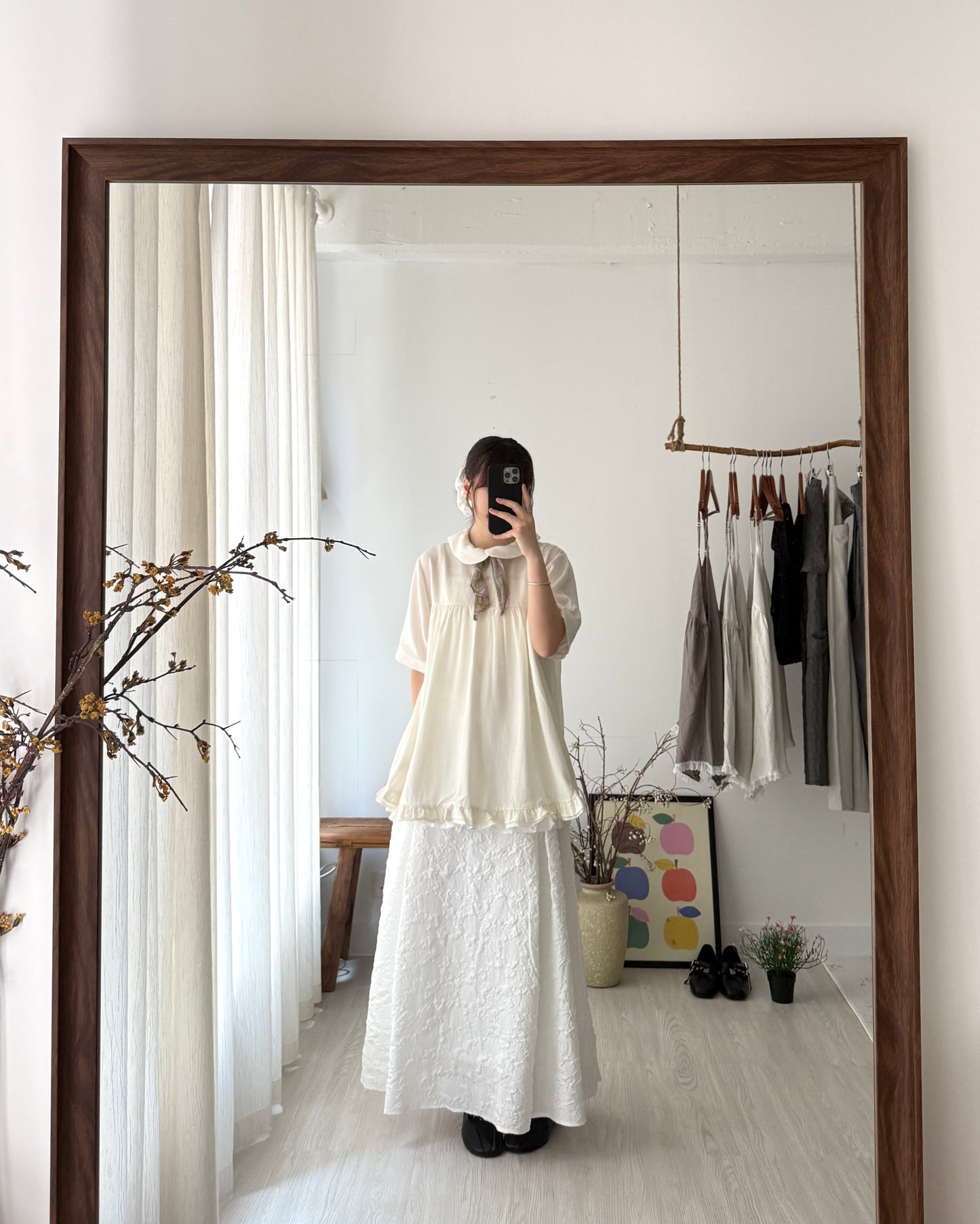 撞色小花鈕娃娃shirt