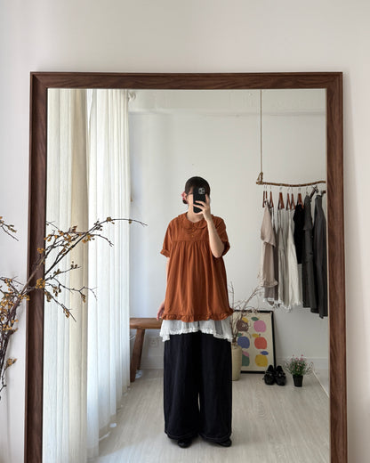撞色小花鈕娃娃shirt