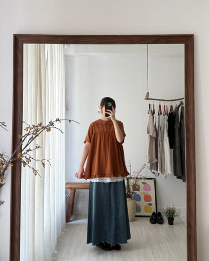 撞色小花鈕娃娃shirt