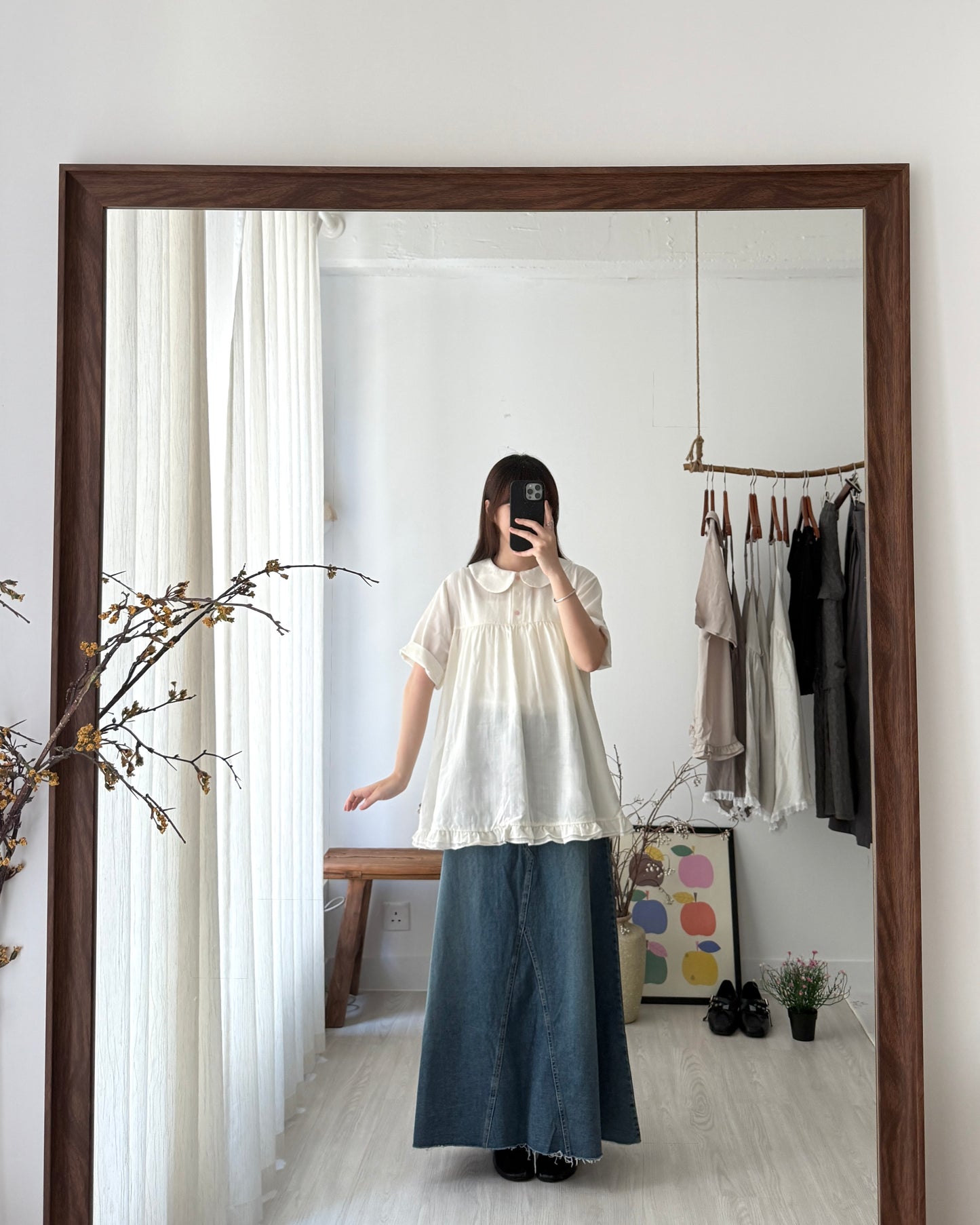 撞色小花鈕娃娃shirt