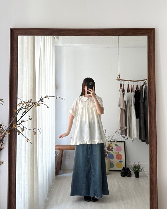 撞色小花鈕娃娃shirt