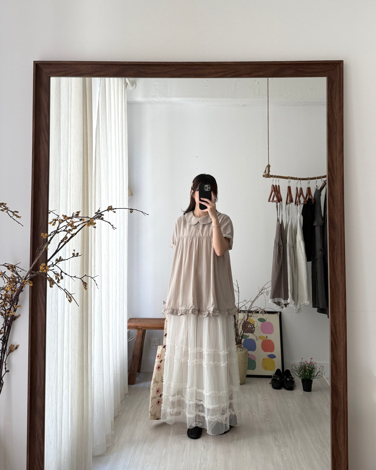 撞色小花鈕娃娃shirt