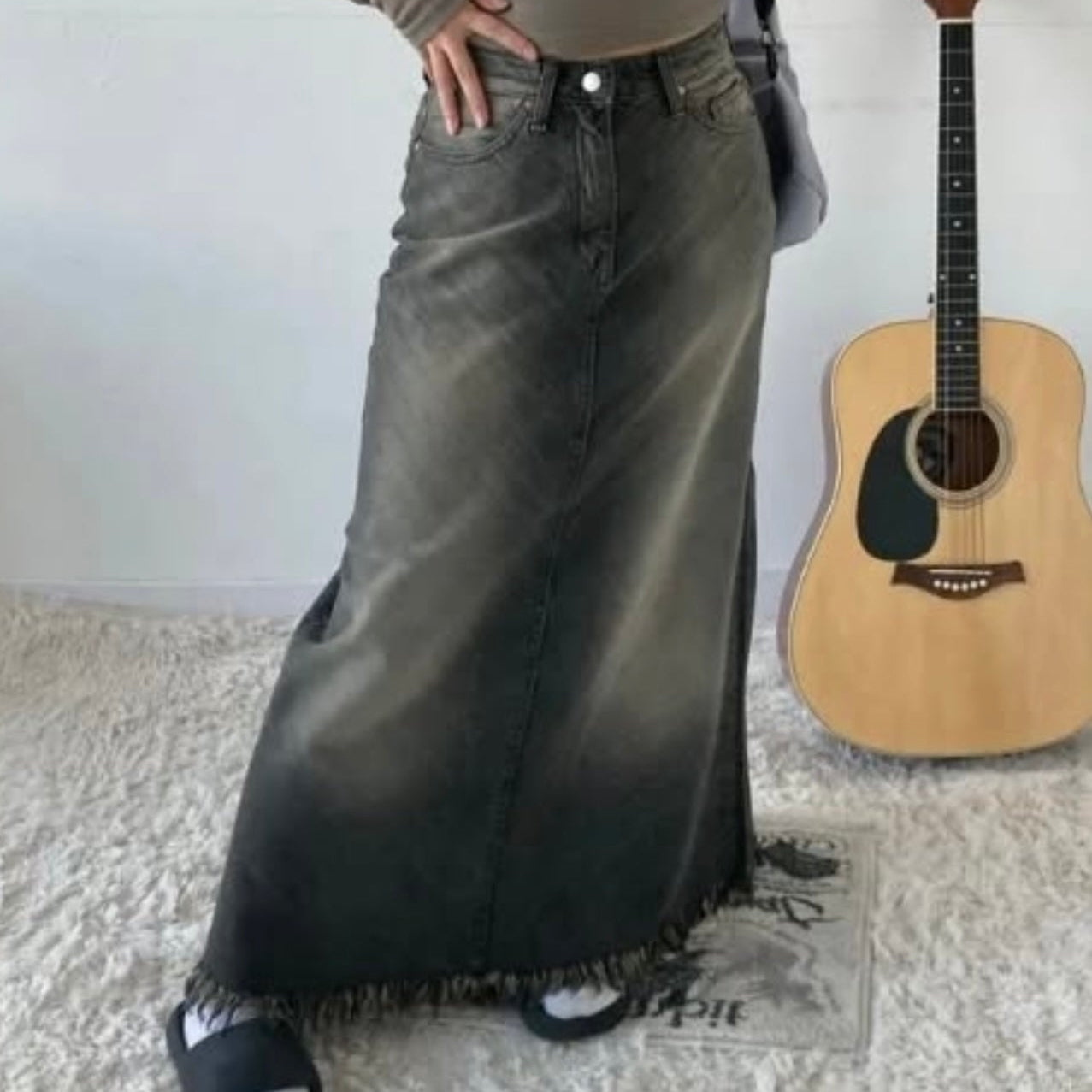 蘇蘇斜紋牛仔裙