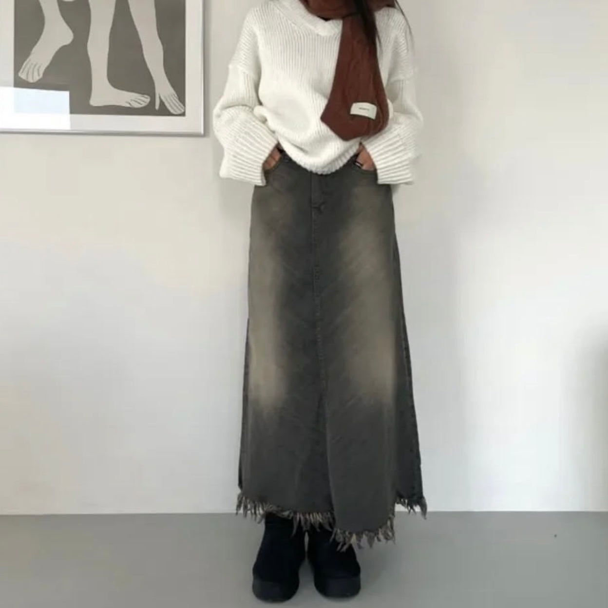 蘇蘇斜紋牛仔裙