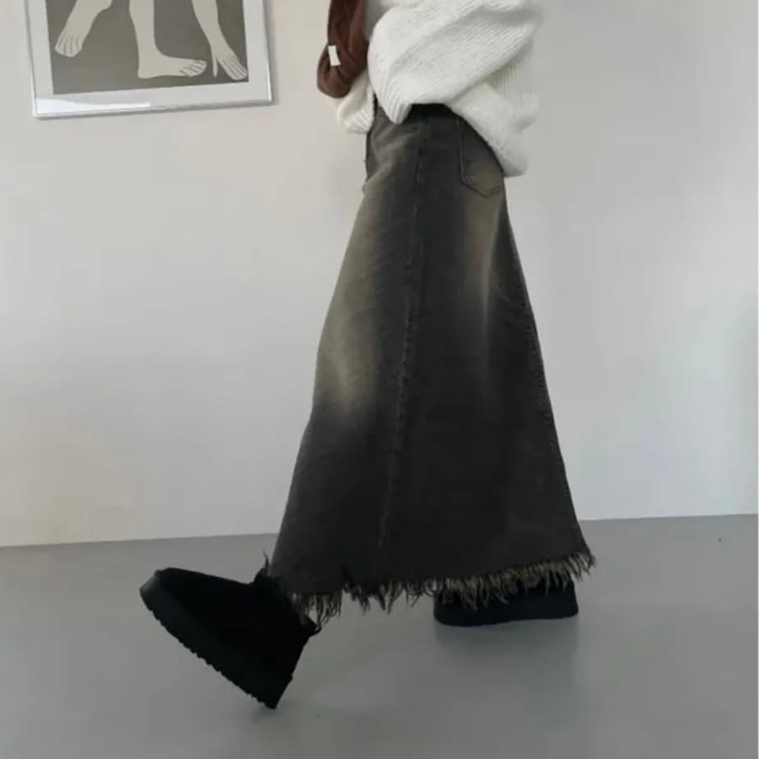 蘇蘇斜紋牛仔裙