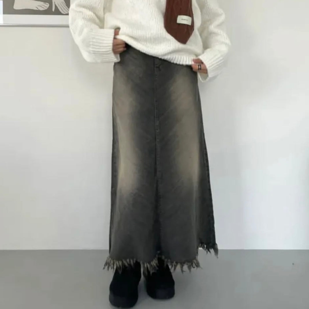 蘇蘇斜紋牛仔裙