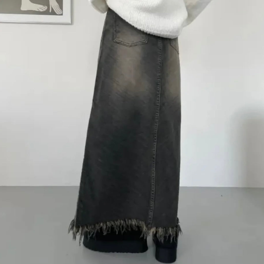 蘇蘇斜紋牛仔裙