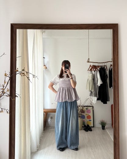 小花ruffle邊tee