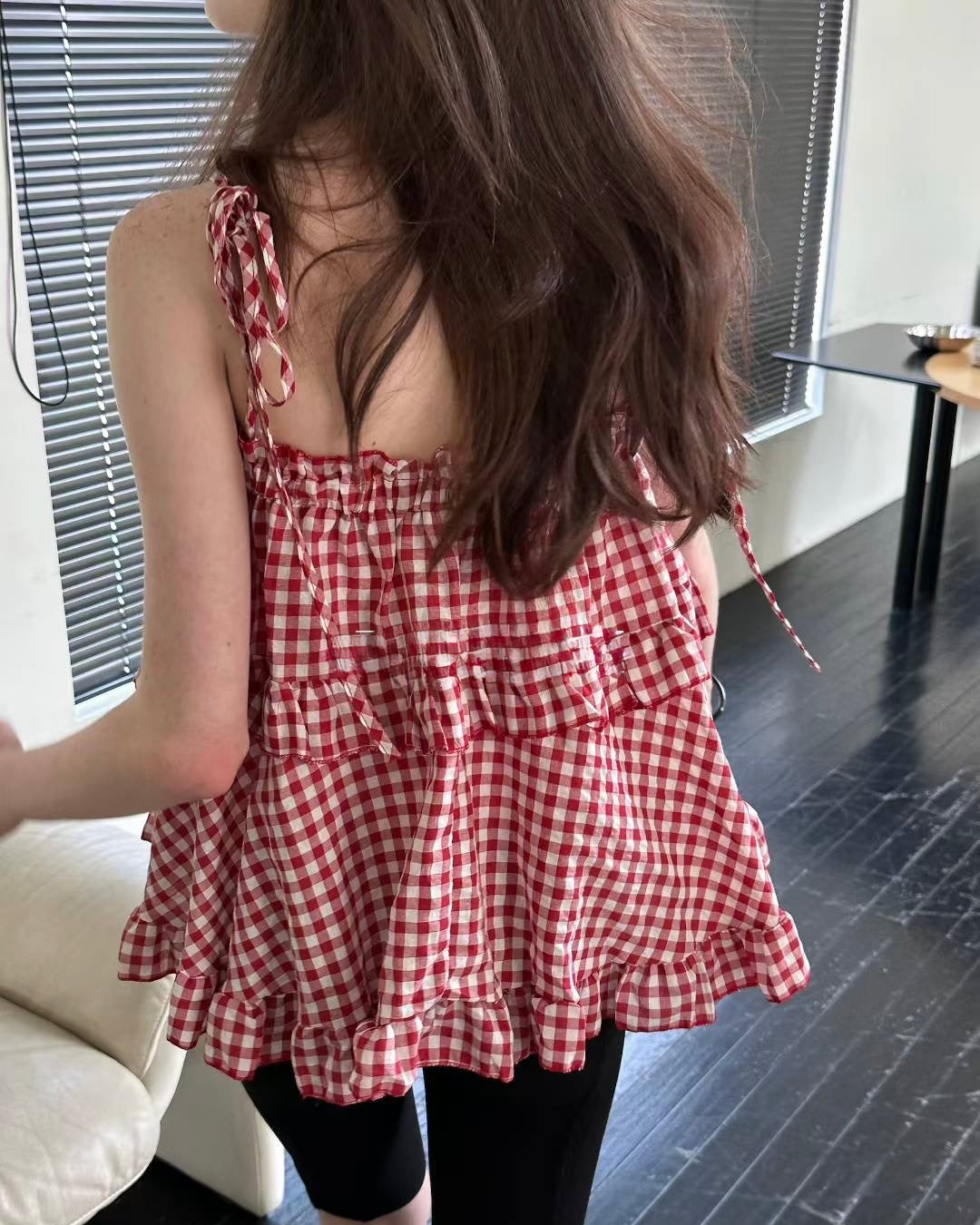 🧺QQ格仔綁帶vest