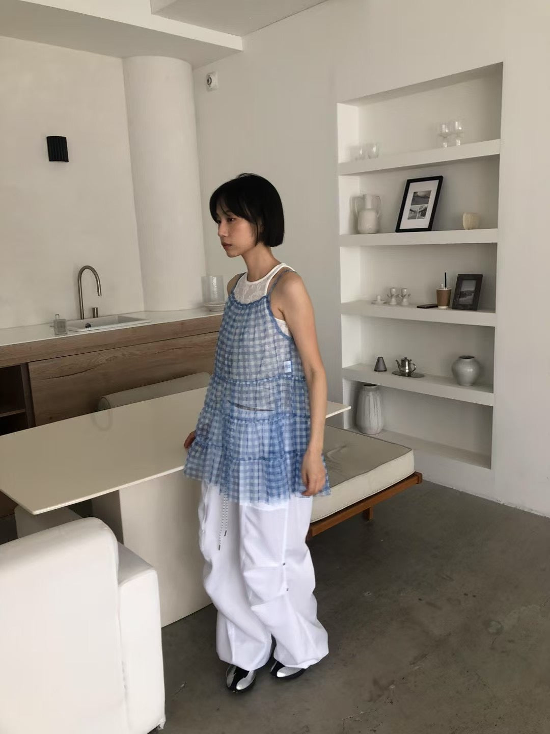 透紗格仔吊帶layer