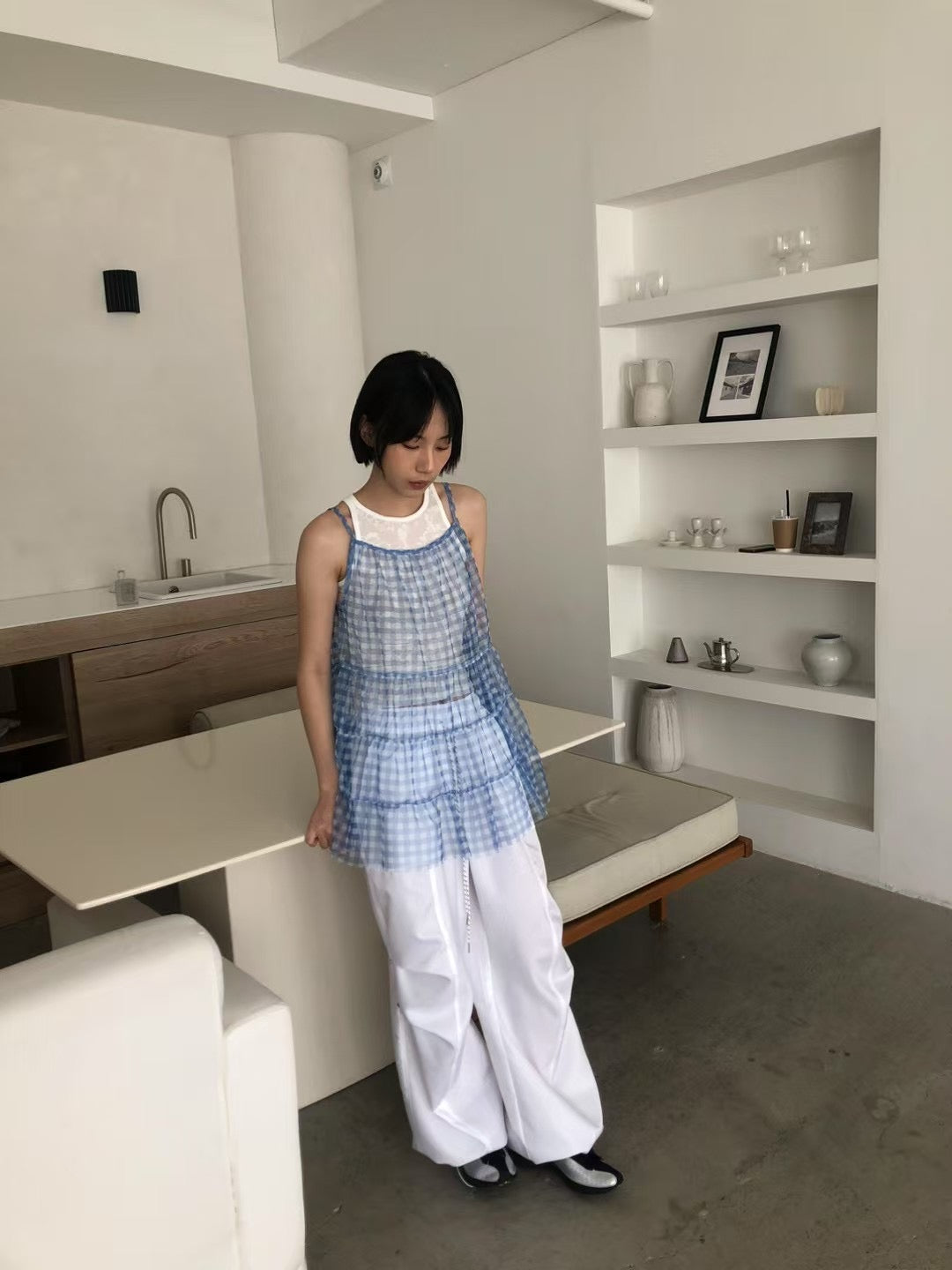 透紗格仔吊帶layer