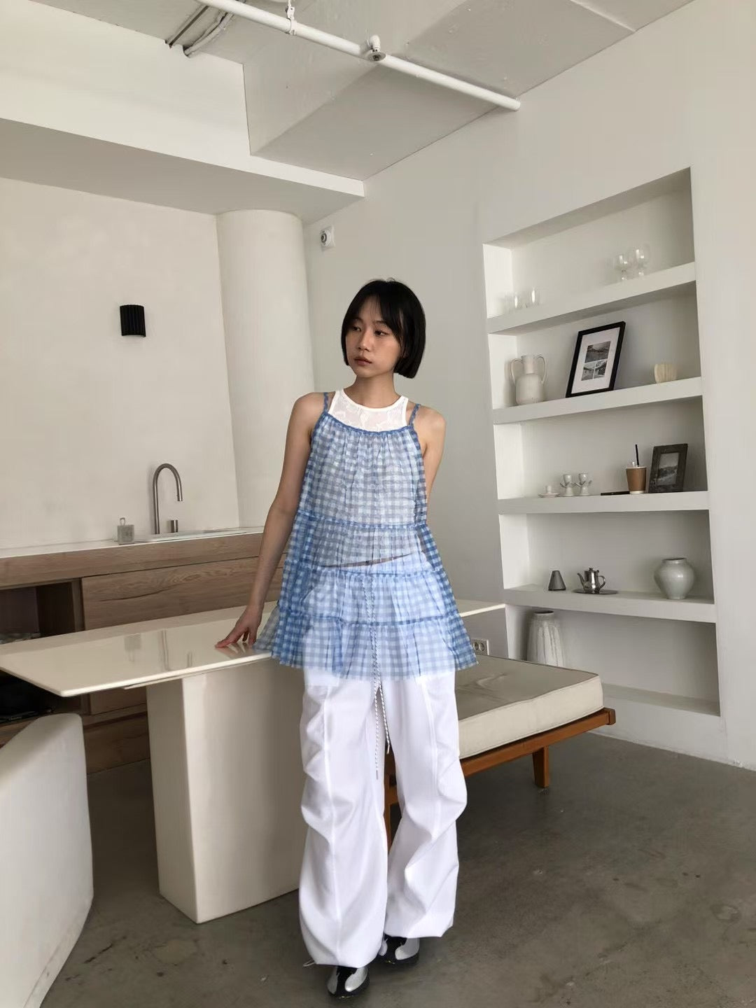 透紗格仔吊帶layer