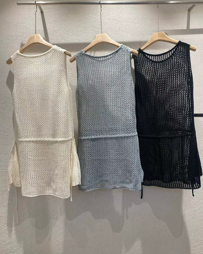 輕透網格索帶背心