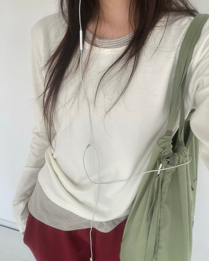 混搭條紋假兩件