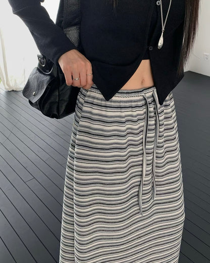 條紋毛圈橡筋半裙