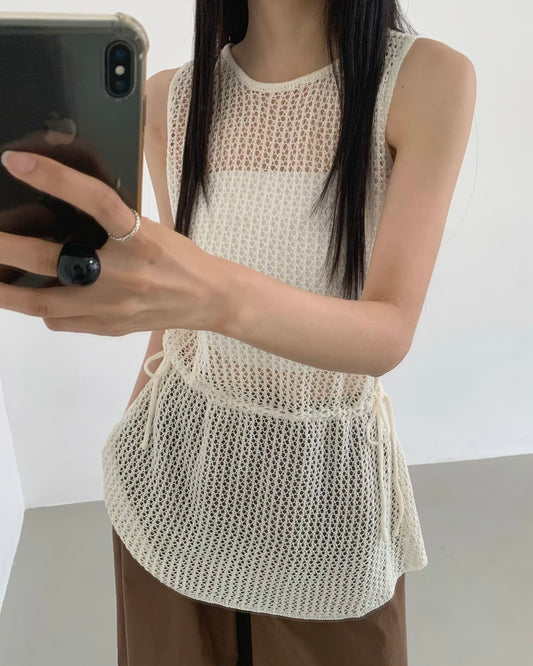 輕透網格索帶背心